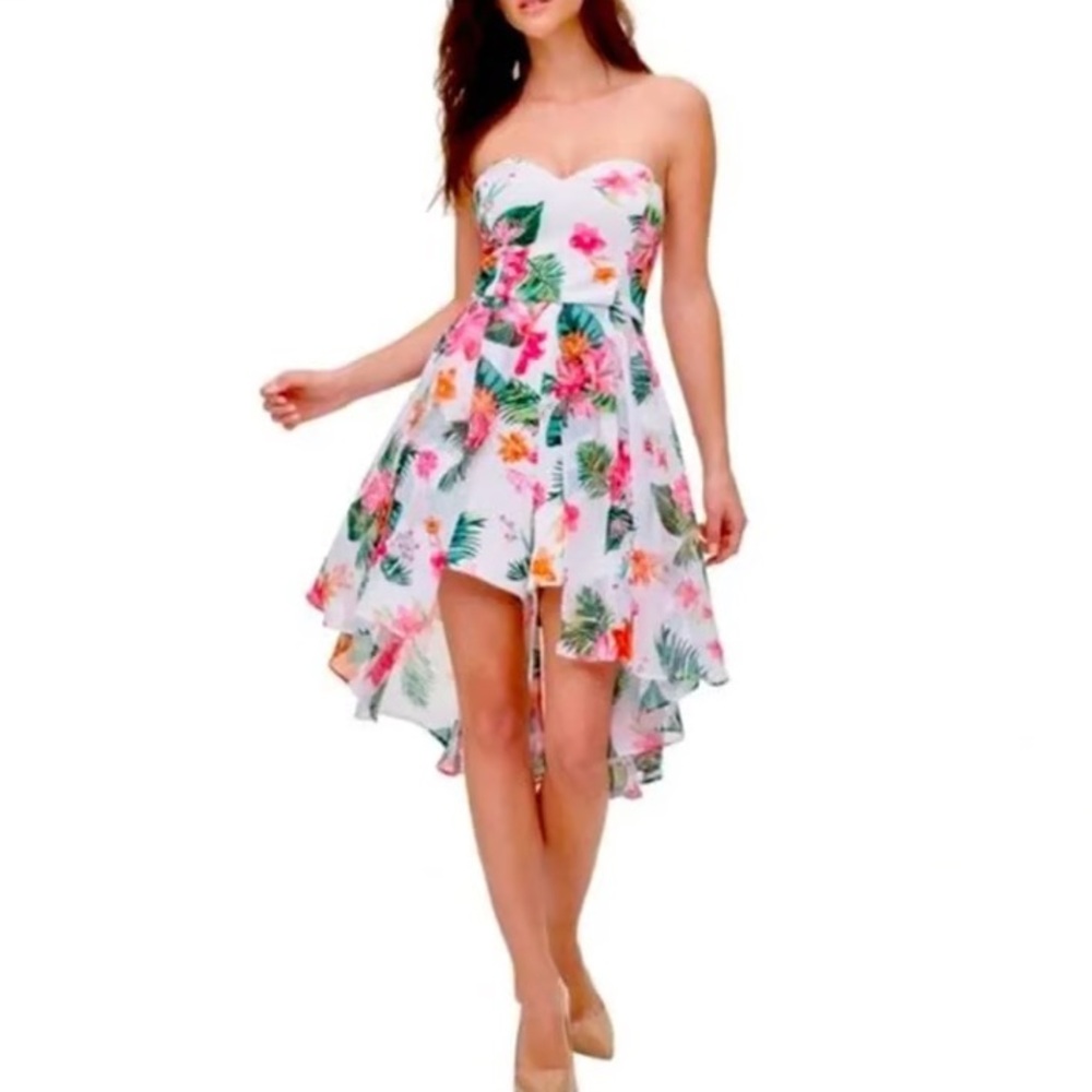 Guess Strapless Floral High-Low Dress